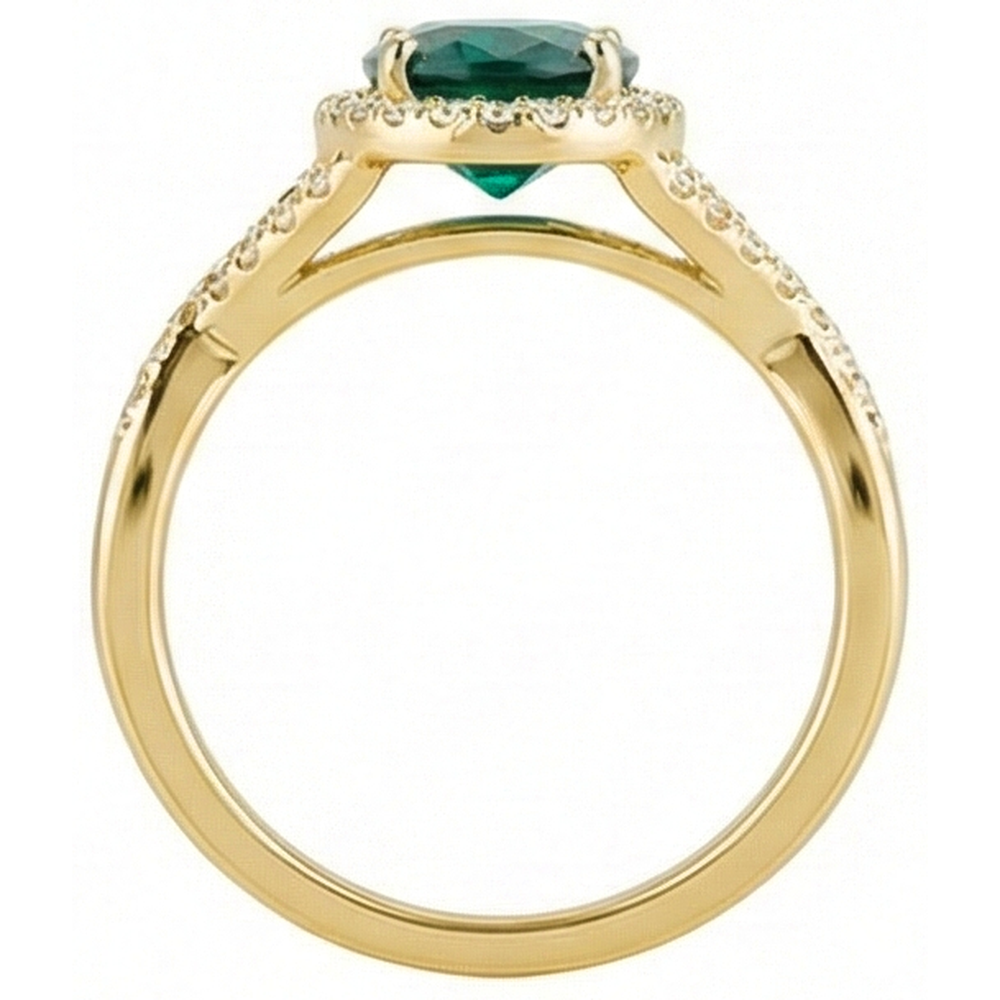 8 Ct Green Emerald Stone Ring With Natural Earth Mined Diamond Jewellery Yellow Gold 14K