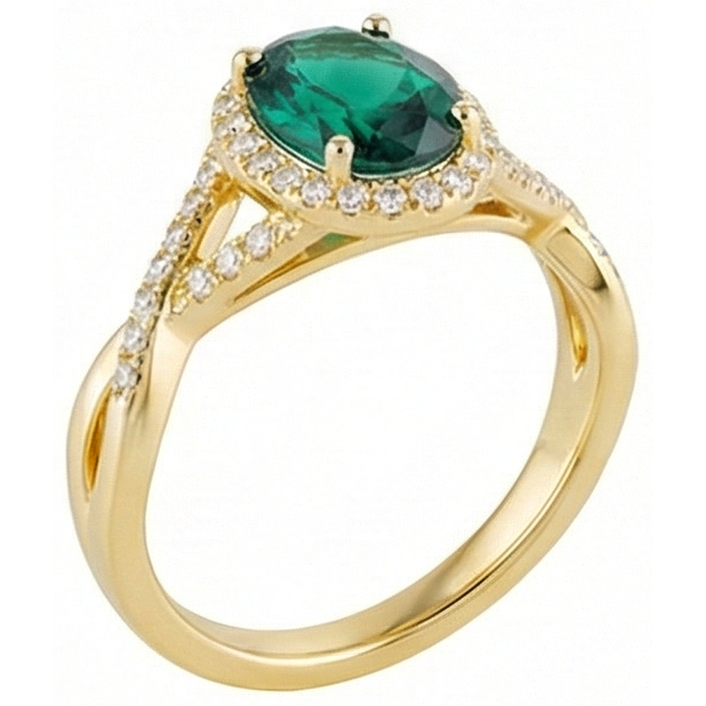 8 Ct Green Emerald Stone Ring With Natural Earth Mined Diamond Jewellery Yellow Gold 14K