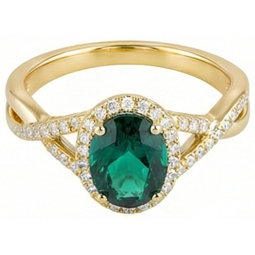 8 Ct Green Emerald Stone Ring With Natural Earth Mined Diamond Jewellery Yellow Gold 14K