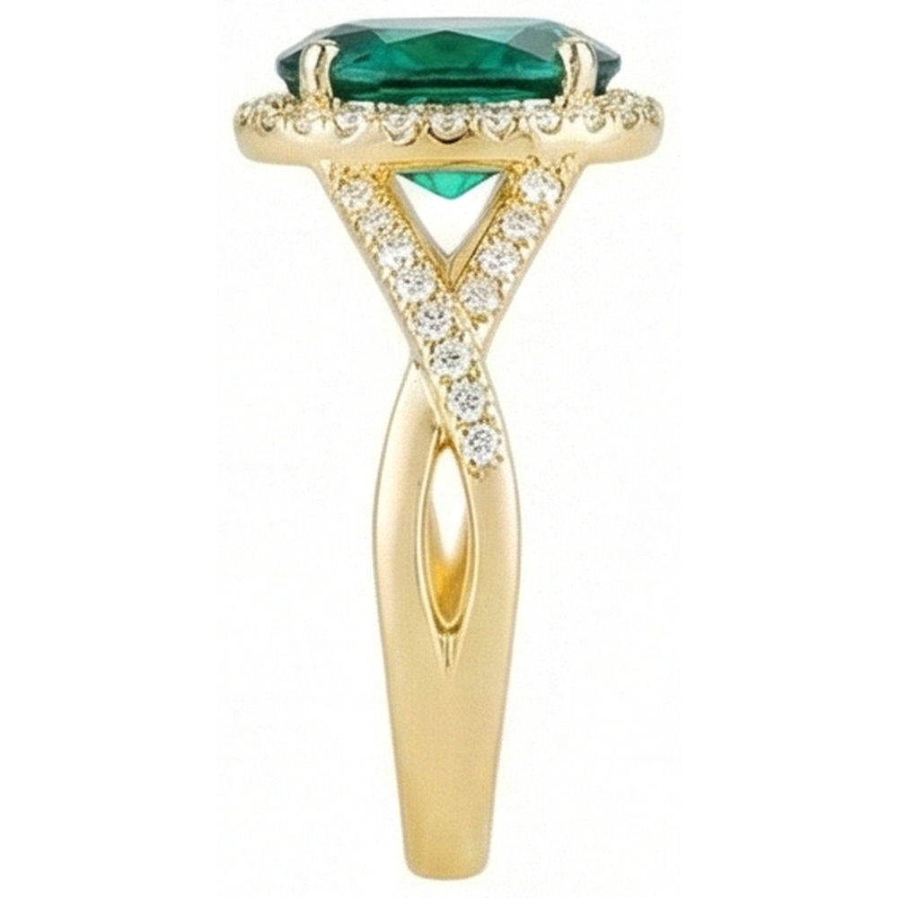 8 Ct Green Emerald Stone Ring With Natural Earth Mined Diamond Jewellery Yellow Gold 14K