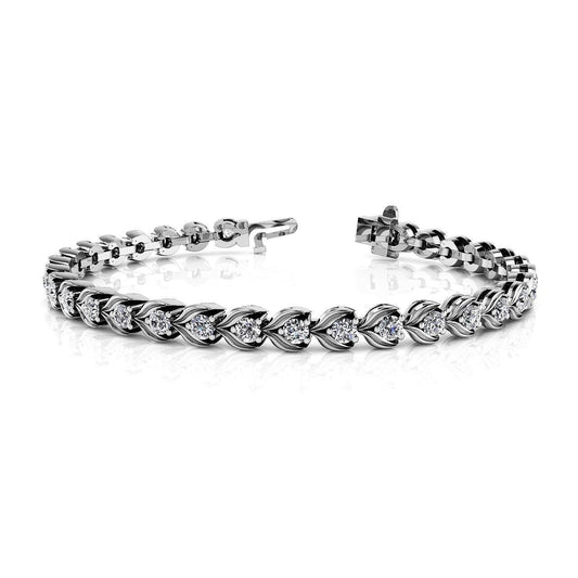8 Ct Prong Set Genuine Round Diamond Flower Link Tennis Bracelet Gold White