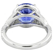 8.01 Cts. Round Ceylon Sapphire And Natural Earth Mined Diamonds Ring White Gold 14K