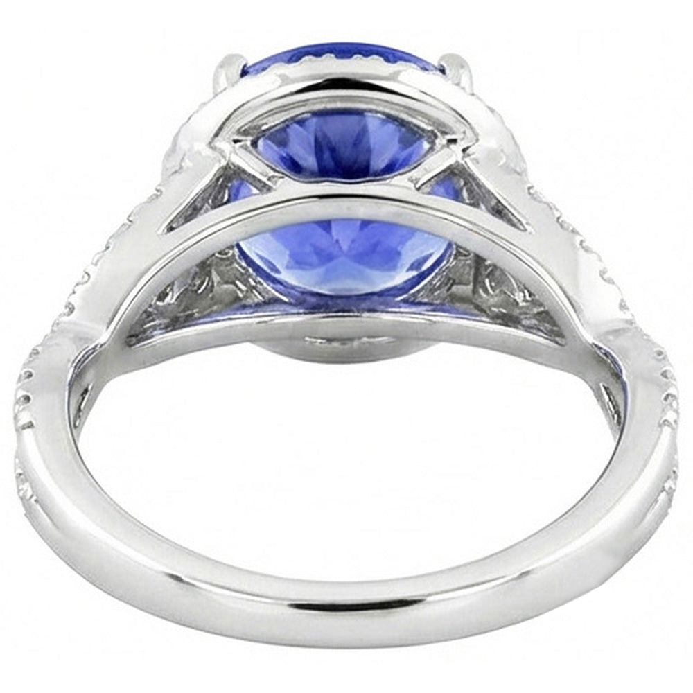 8.01 Cts. Round Ceylon Sapphire And Natural Earth Mined Diamonds Ring White Gold 14K
