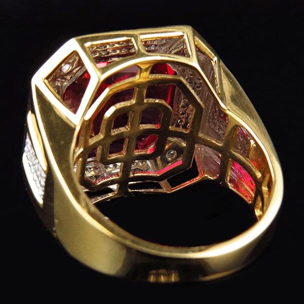 8.75 Ct Red Asscher Cut Men's Ruby Ring With Natural Earth Mined Diamonds Gold Jewellery