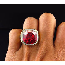 8.75 Ct Red Asscher Cut Men's Ruby Ring With Natural Earth Mined Diamonds Gold Jewellery