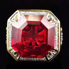 8.75 Ct Red Asscher Cut Men's Ruby Ring With Natural Earth Mined Diamonds Gold Jewellery
