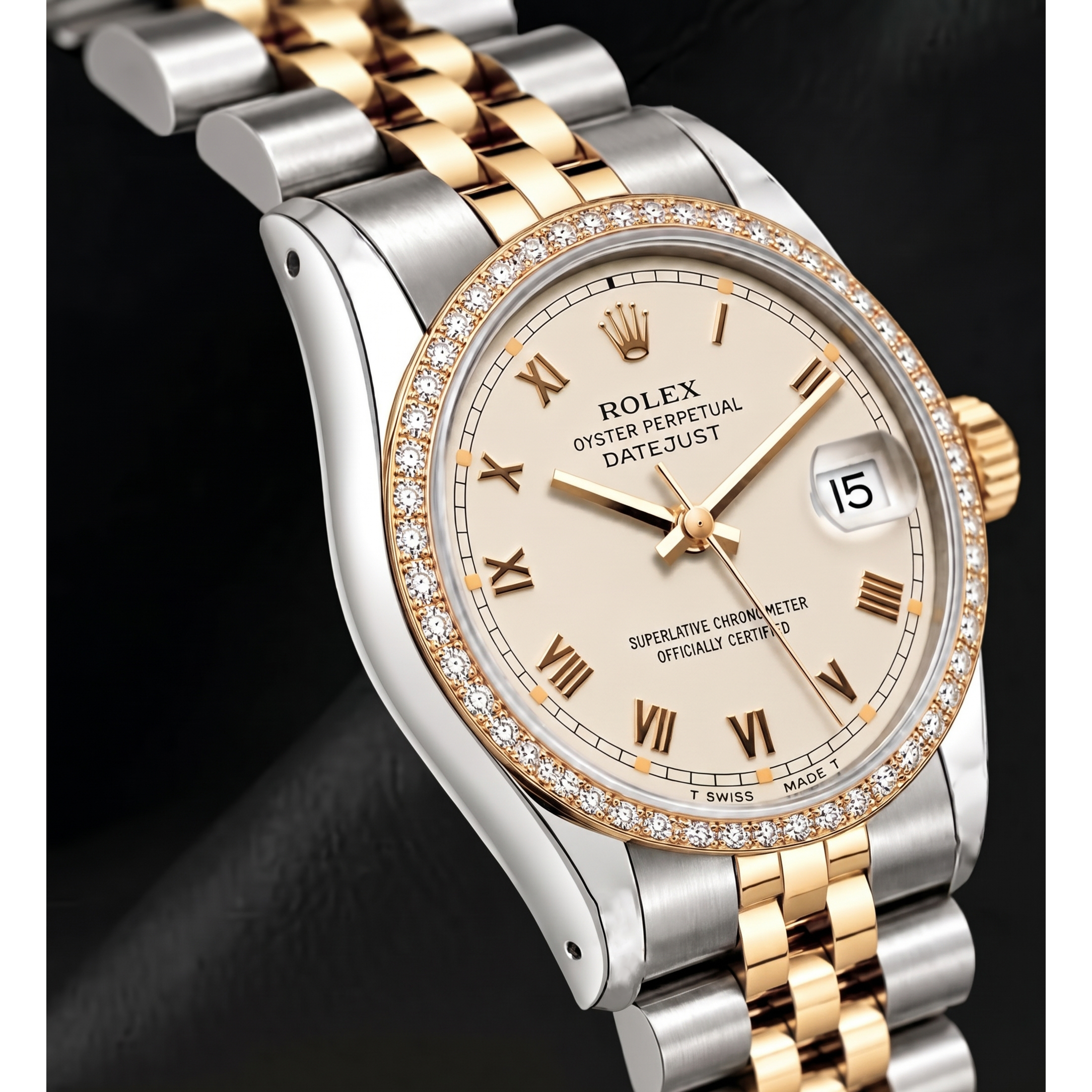 Rolex 36mm Datejust 16233 Ivory Roman Dial Two Tone Watch