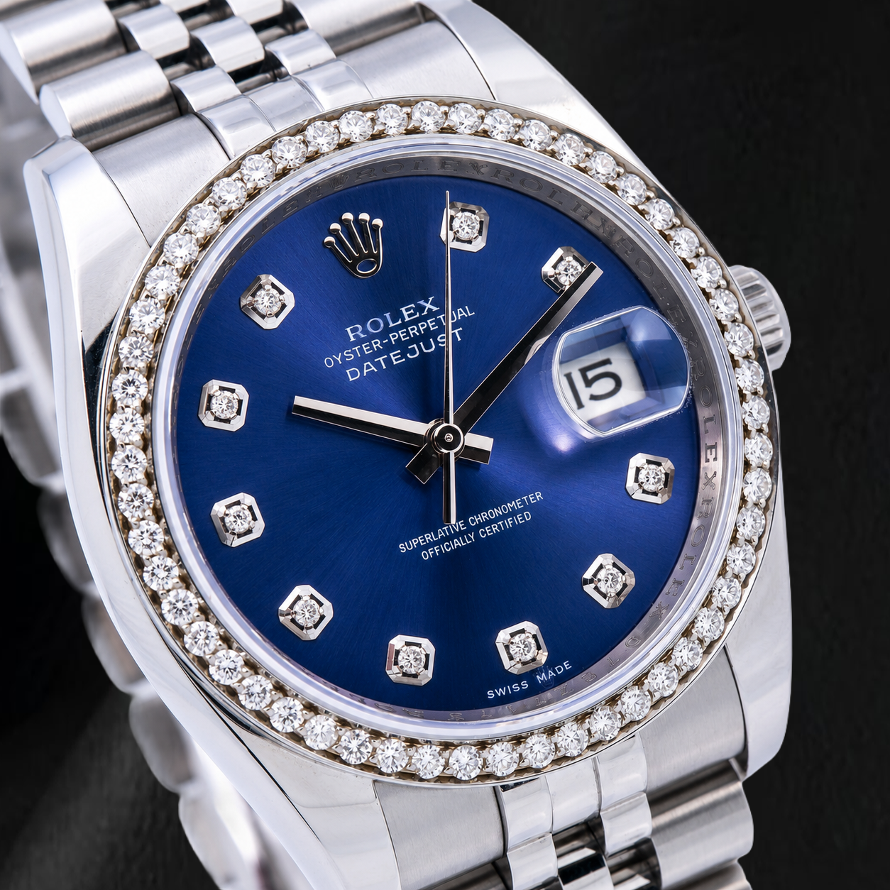Rolex 16200 Datejust  36mm Blue Diamond Dial Stainless Steel Watch