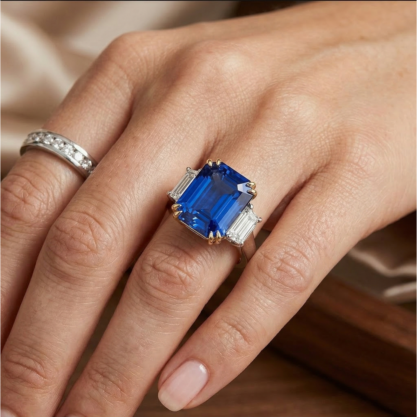 8 Carat Blue Sapphire And Natural Earth Mined DIAMOND ( NOT LAB GROWN ) Ring