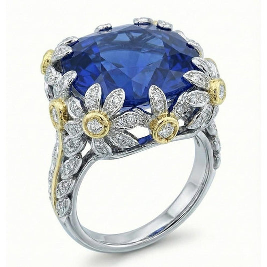 IGI CERTIFIED 8 Carat Two Tone Sapphire Engagement Ring