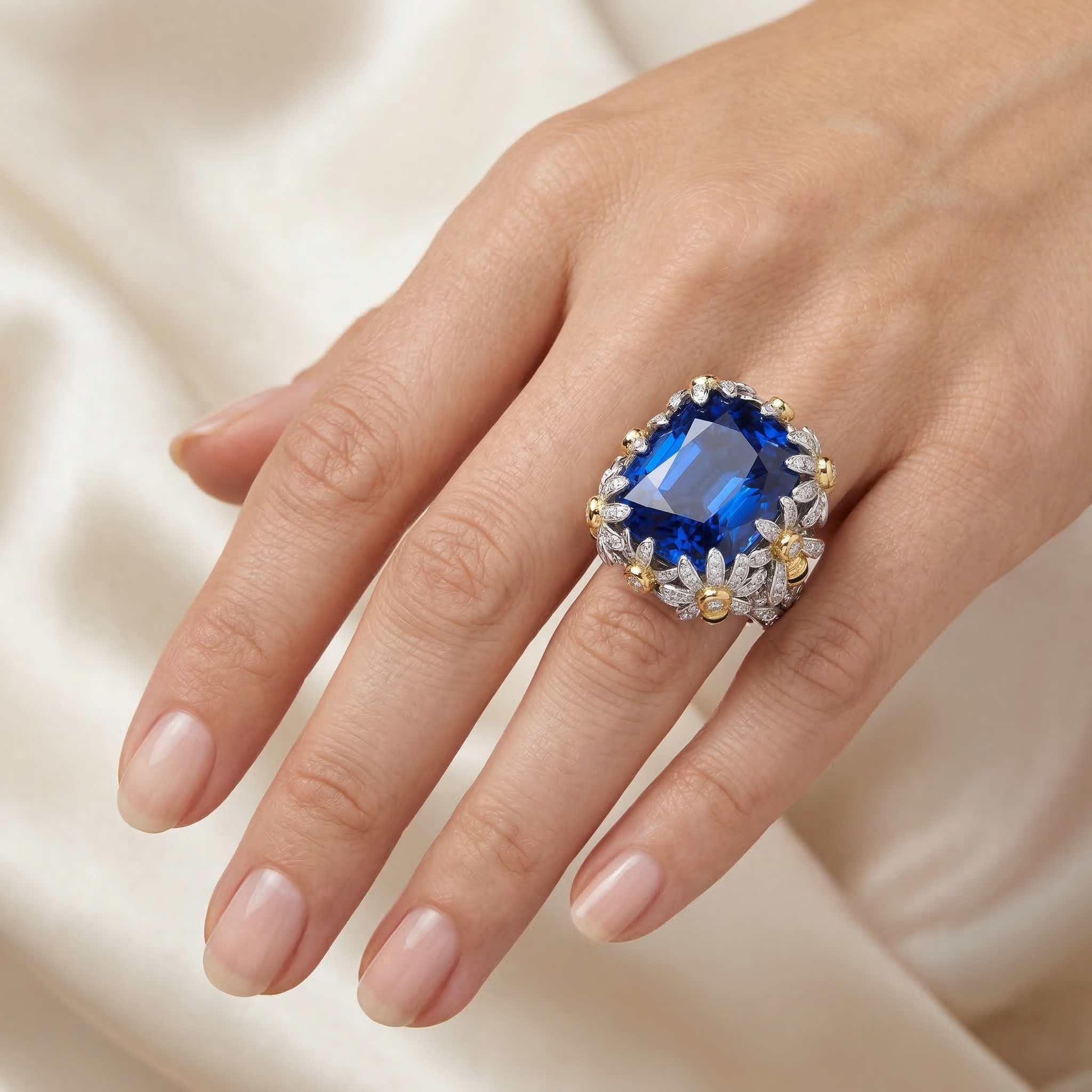 8 Carat Two Tone Sapphire Engagement Ring