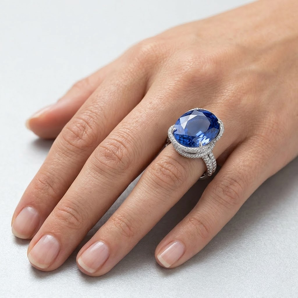 8 Ct Oval Sapphire Natural Earth Mined DIAMOND ( NOT LAB GROWN ) Ring