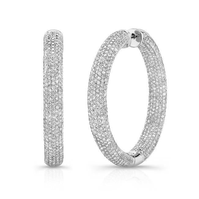 8.50 Carats Small Round Genuine Diamonds Women Hoop Earrings Gold White 14K