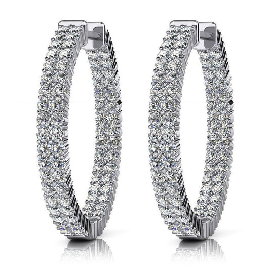 8.60 Ct Gorgeous Round Cut Natural Diamonds Lady Hoop Earrings White Gold 14K