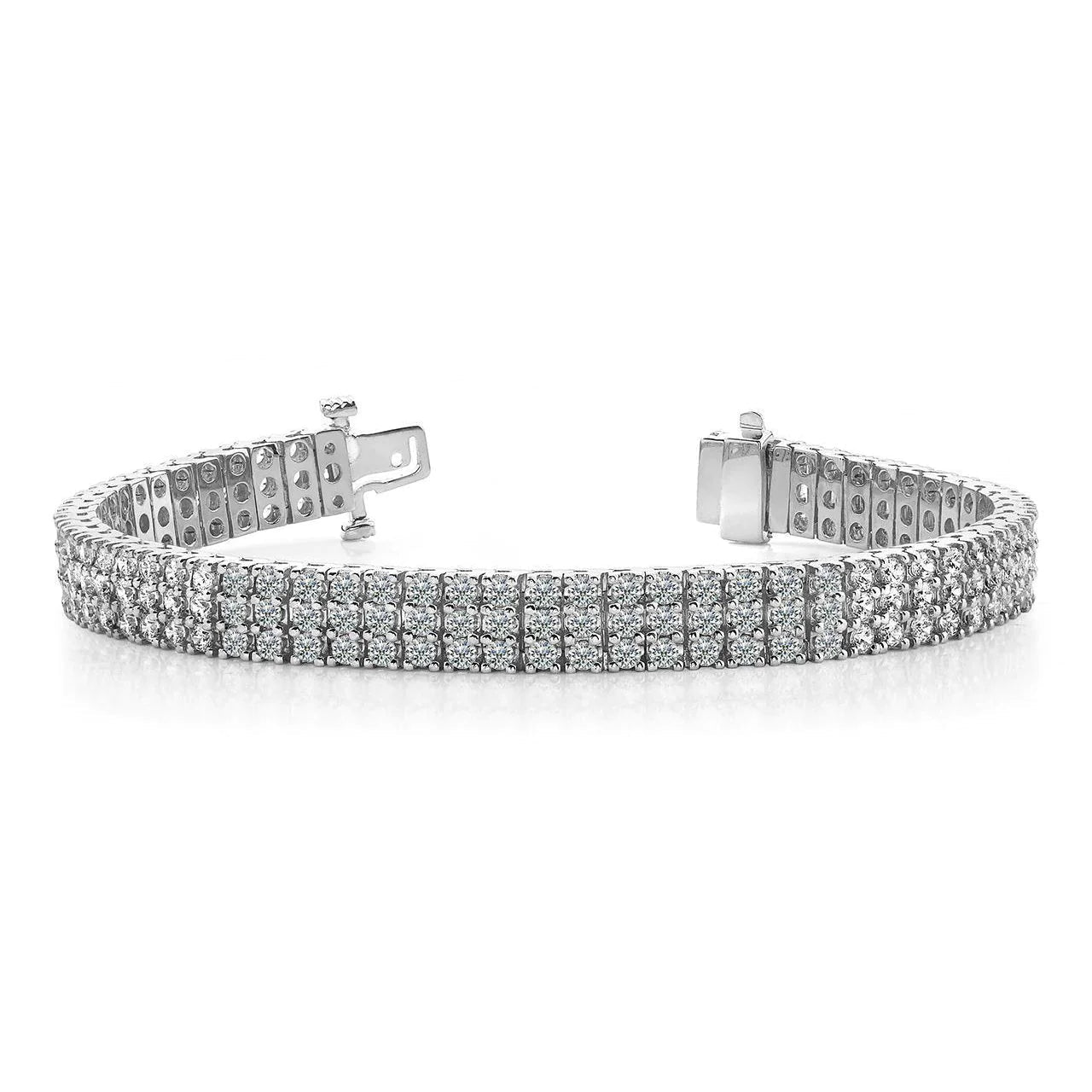 8.70 Ct Round Cut Real Diamonds Classic 3 Row Diamonds Bracelet White Gold