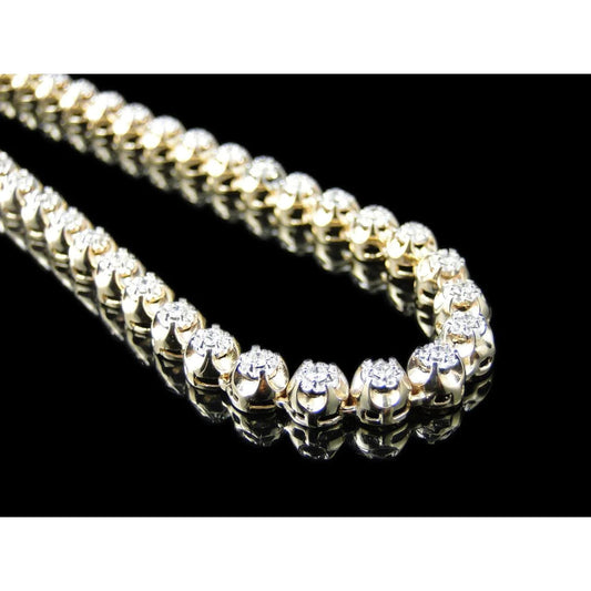 8.8 Ct Diamond Mens Necklace 22 Inches Strand Yellow Gold 4.5 mm Wide