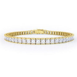 8.80 Carats Princess Cut Genuine Diamonds Tennis Bracelet Yellow Gold 14K