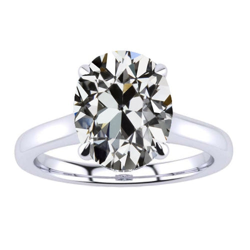 Fine Diamond Old Mine Cut Solitaire Engagement Ring in 14K White Gold – main view