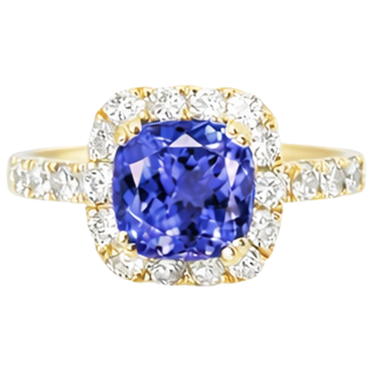 9.00 Ct Tanzanite And Natural Earth Mined Diamonds Ring Gold Yellow 14K