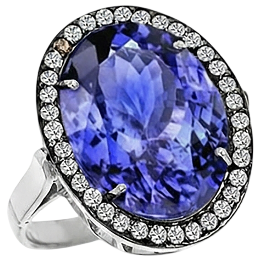 9.01 Carat Oval Tanzanite And Natural Earth Mined Diamonds Wedding Ring Gold White 14K