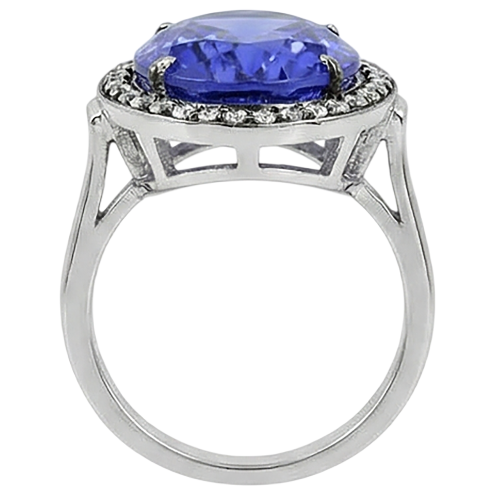 9.01 Carat Oval Tanzanite And Natural Earth Mined Diamonds Wedding Ring Gold White 14K