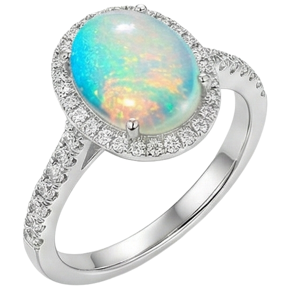 natural round opal 9.40ct ring close up detail