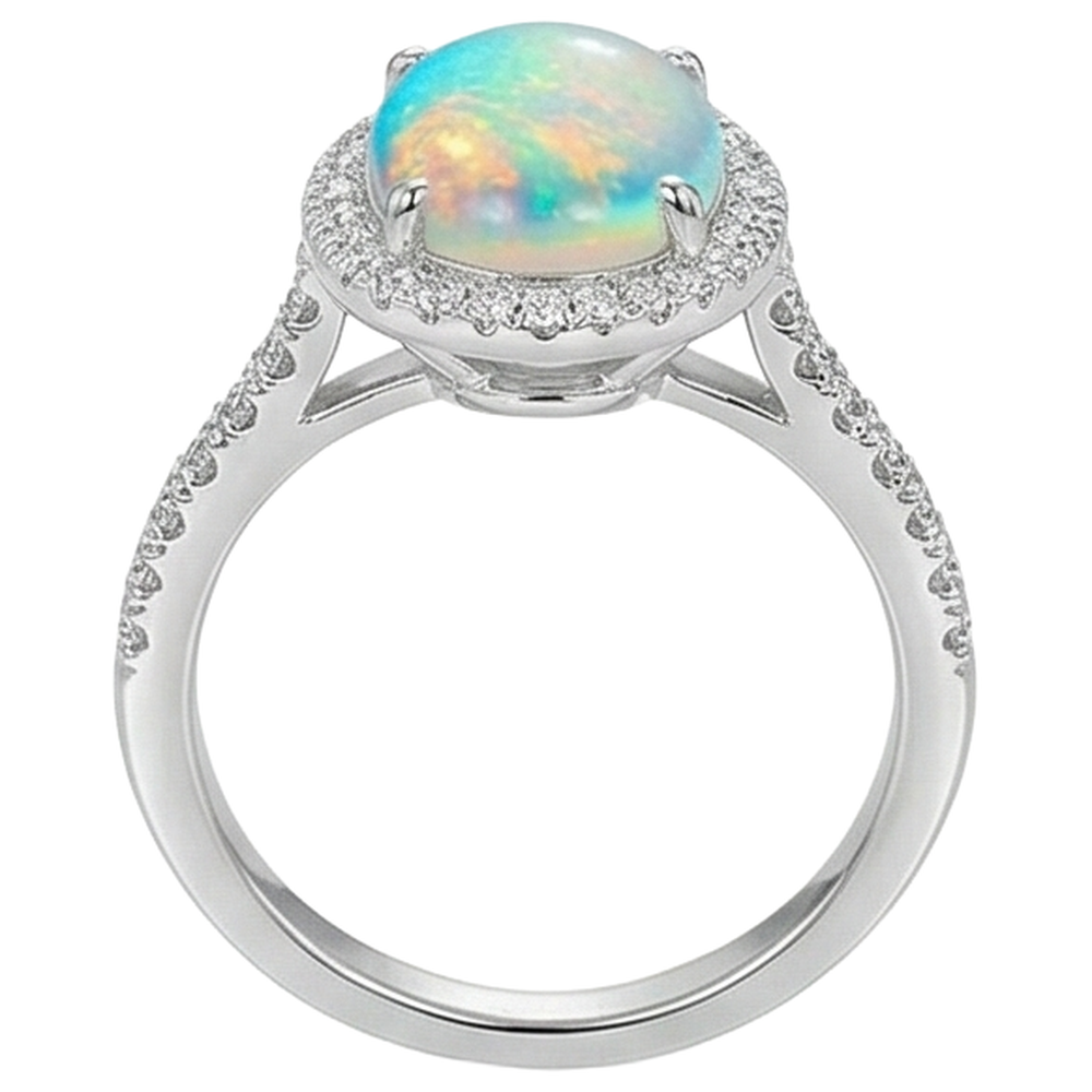 natural round opal 9.40ct ring profile view
