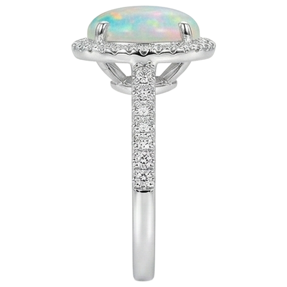 natural round opal 9.40ct ring on white background