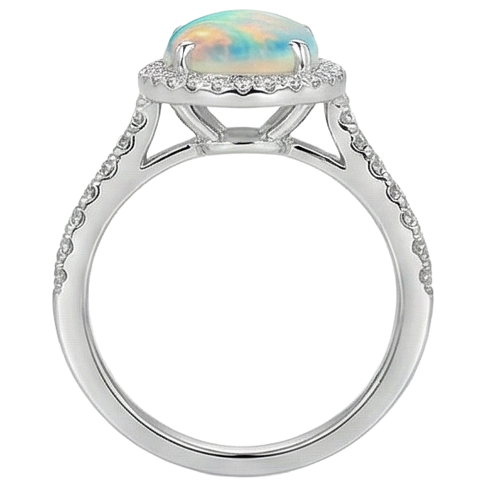 natural round opal 9.40ct ring with diamond accents