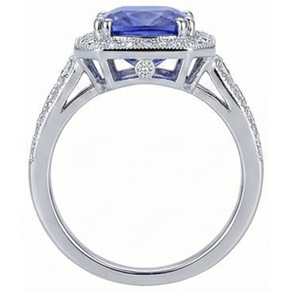 natural round tanzanite 9.50ct ring profile view
