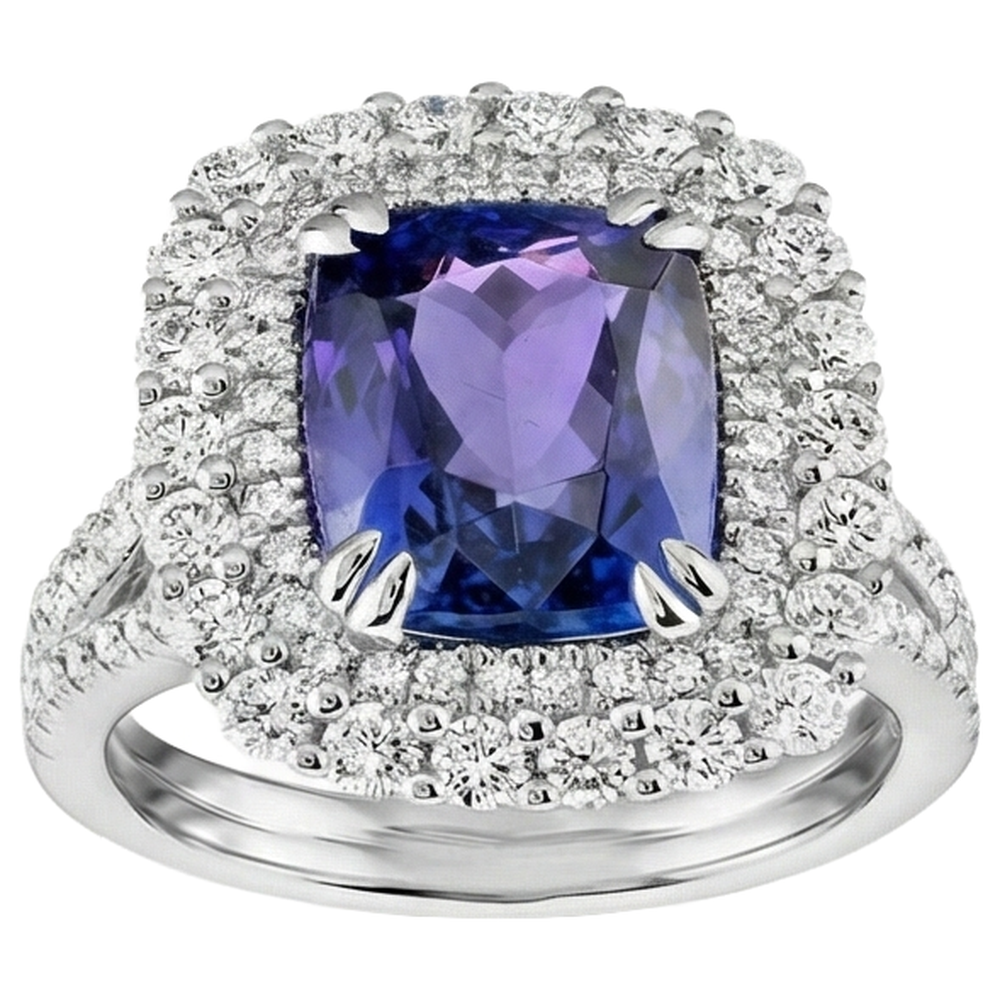 natural round tanzanite 9.50ct ring close up detail