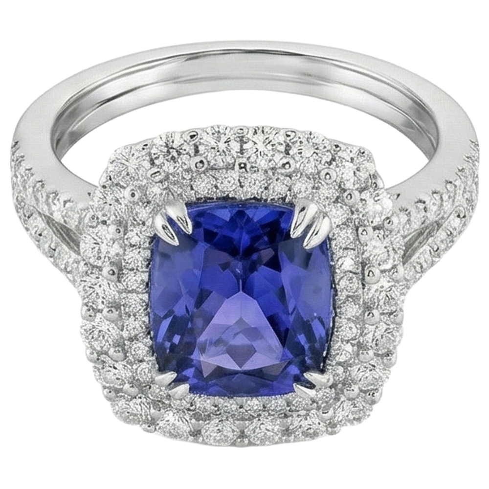 natural round tanzanite 9.50ct ring profile view