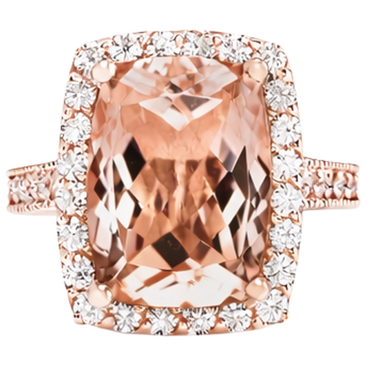 9.50 Ct Halo Morganite With Natural Earth Mined Diamonds Wedding Ring Rose Gold
