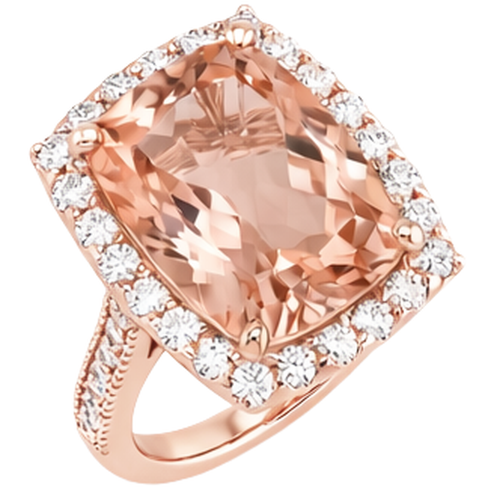 9.50 Ct Halo Morganite With Natural Earth Mined Diamonds Wedding Ring Rose Gold
