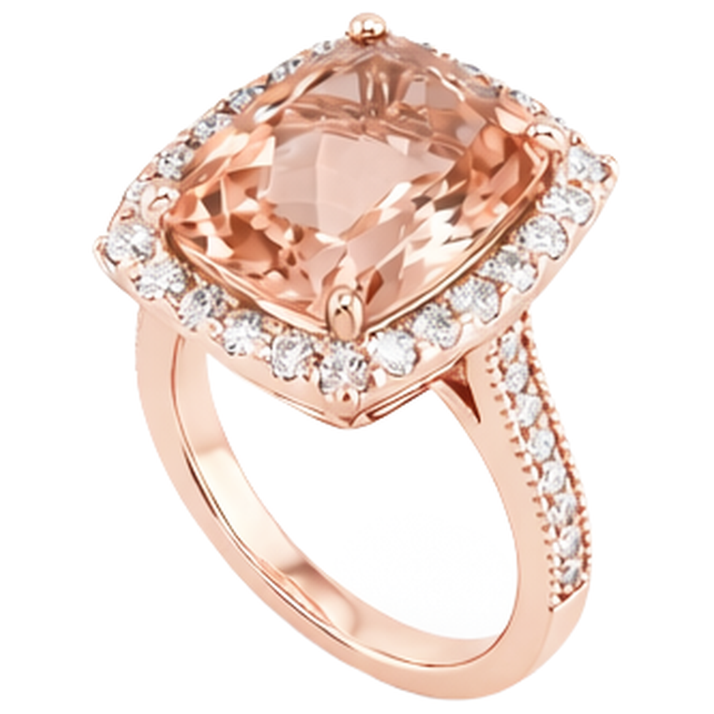 9.50 Ct Halo Morganite With Natural Earth Mined Diamonds Wedding Ring Rose Gold