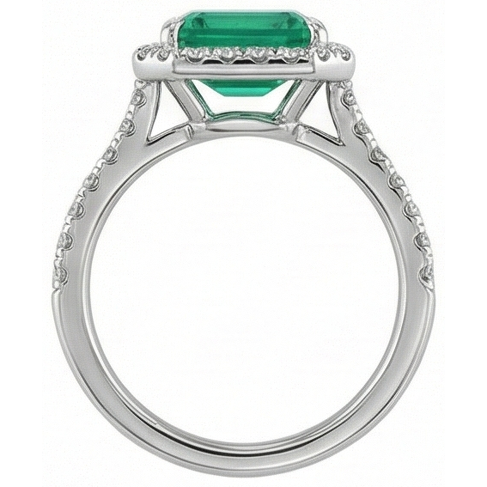 9.65 Ct Big Green Emerald And Small Natural Earth Mined Diamonds Wedding Ring White Gold