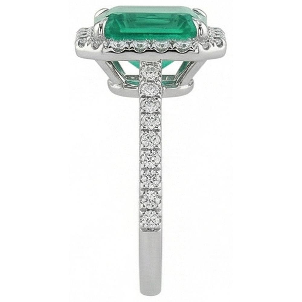 9.65 Ct Big Green Emerald And Small Natural Earth Mined Diamonds Wedding Ring White Gold