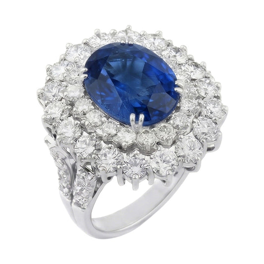 9.75 Ct Sri Lanka Blue Sapphire Natural Earth Mined Diamonds Anniversary Ring White Gold