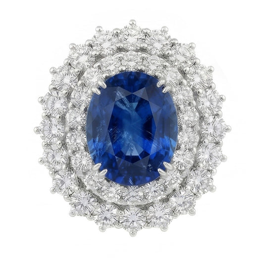 9.75 Ct Sri Lanka Blue Sapphire Natural Earth Mined Diamonds Anniversary Ring White Gold