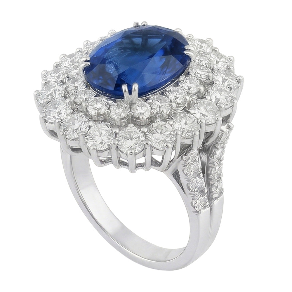9.75 Ct Sri Lanka Blue Sapphire Natural Earth Mined Diamonds Anniversary Ring White Gold