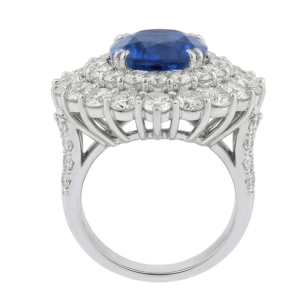 9.75 Ct Sri Lanka Blue Sapphire Natural Earth Mined Diamonds Anniversary Ring White Gold