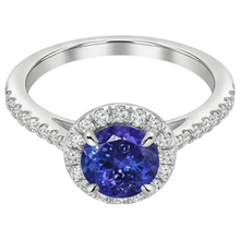 9.85 Ct Round Cut Tanzanite And Natural Earth Mined Diamonds Ring 14K White Gold