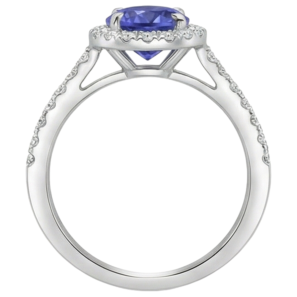 9.85 Ct Round Cut Tanzanite And Natural Earth Mined Diamonds Ring 14K White Gold