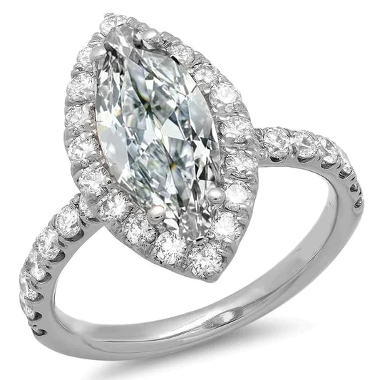 9 Carat Halo Marquise Real Diamond Wedding Ring