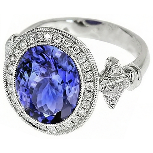 9 Carat Tanzanite Fancy Ring With Small Natural Earth Mined DIAMOND ( NOT LAB GROWN )s White Gold 14K