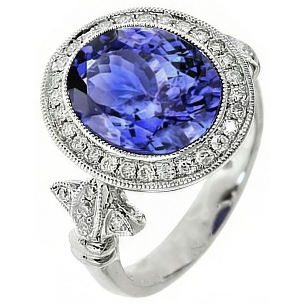 9 Carat Tanzanite Fancy Ring With Small Natural Earth Mined DIAMOND ( NOT LAB GROWN )s White Gold 14K
