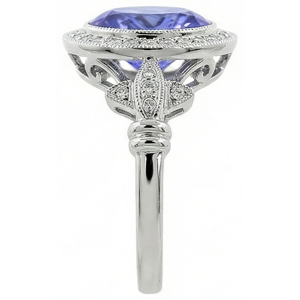 9 Carat Tanzanite Fancy Ring With Small Natural Earth Mined DIAMOND ( NOT LAB GROWN )s White Gold 14K