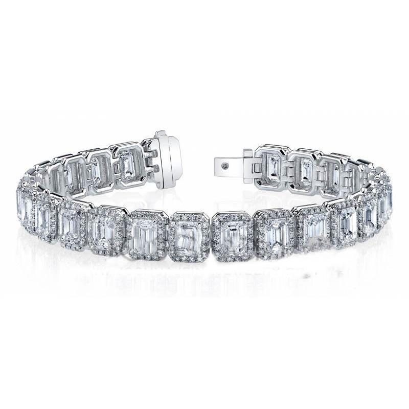 9 Carats Emerald And Round Natural Diamond Tennis Bracelet White Gold Jewelry