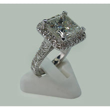 9 Carats Huge Princess Real Diamond Ring With Accents White Gold 14K
