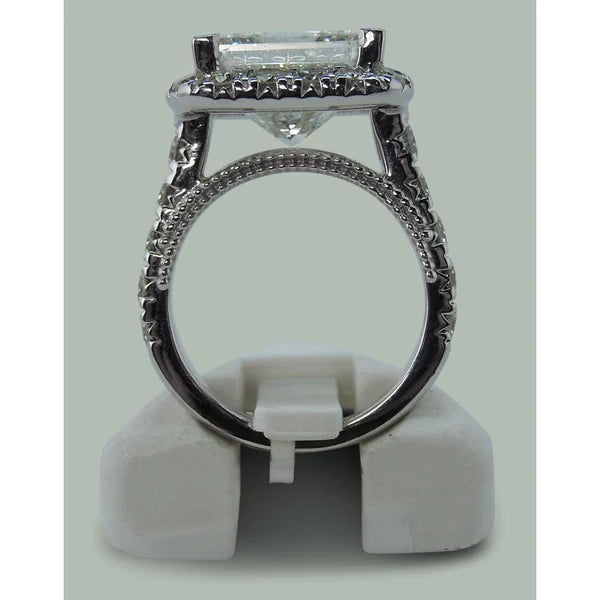 9 Carats Huge Princess Real Diamond Ring With Accents White Gold 14K